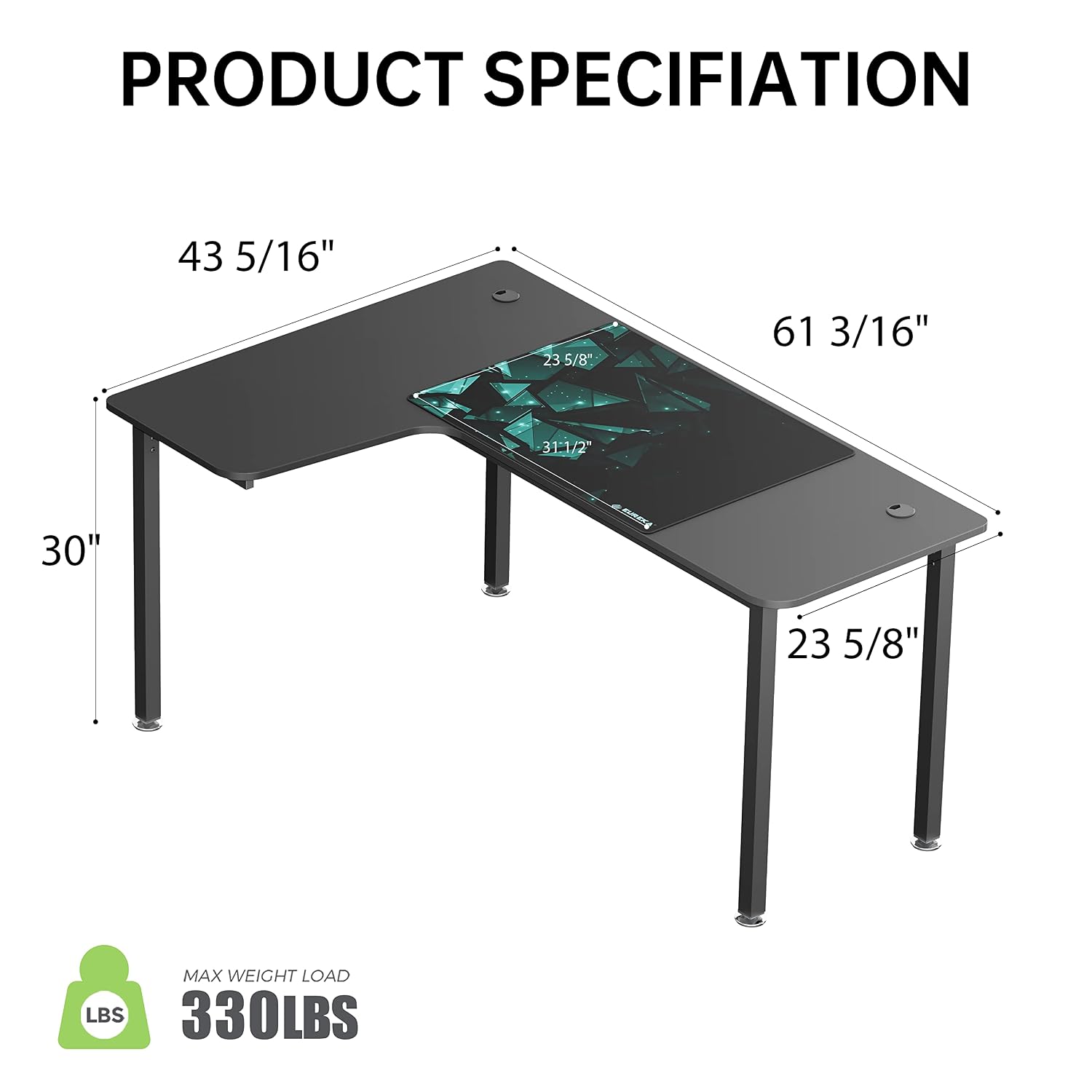 Mesa de canto em L preta de 60 - Home Office Work Table avaliação e preço